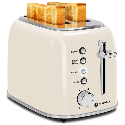 Aigostar 2-slice cream toaster with wide slots for even browning
