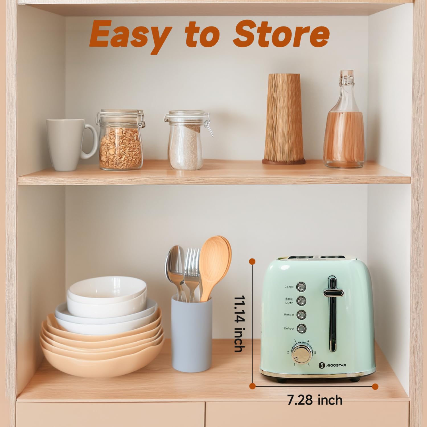 Aigostar retro toaster dial showing bagel setting for one-side toasting.