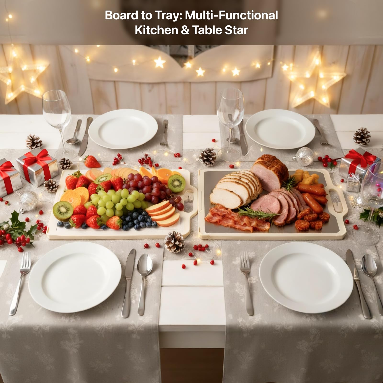 Aigrezzo titanium cutting board dishwasher-safe for easy cleanup.