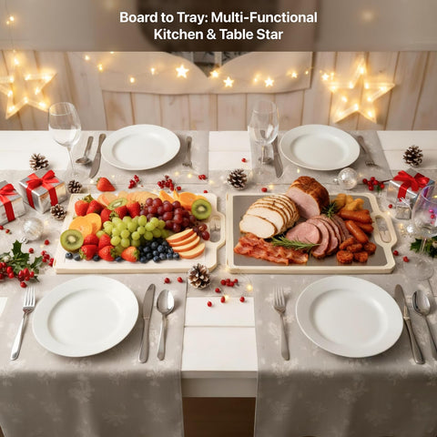 Aigrezzo titanium cutting board dishwasher-safe for easy cleanup.