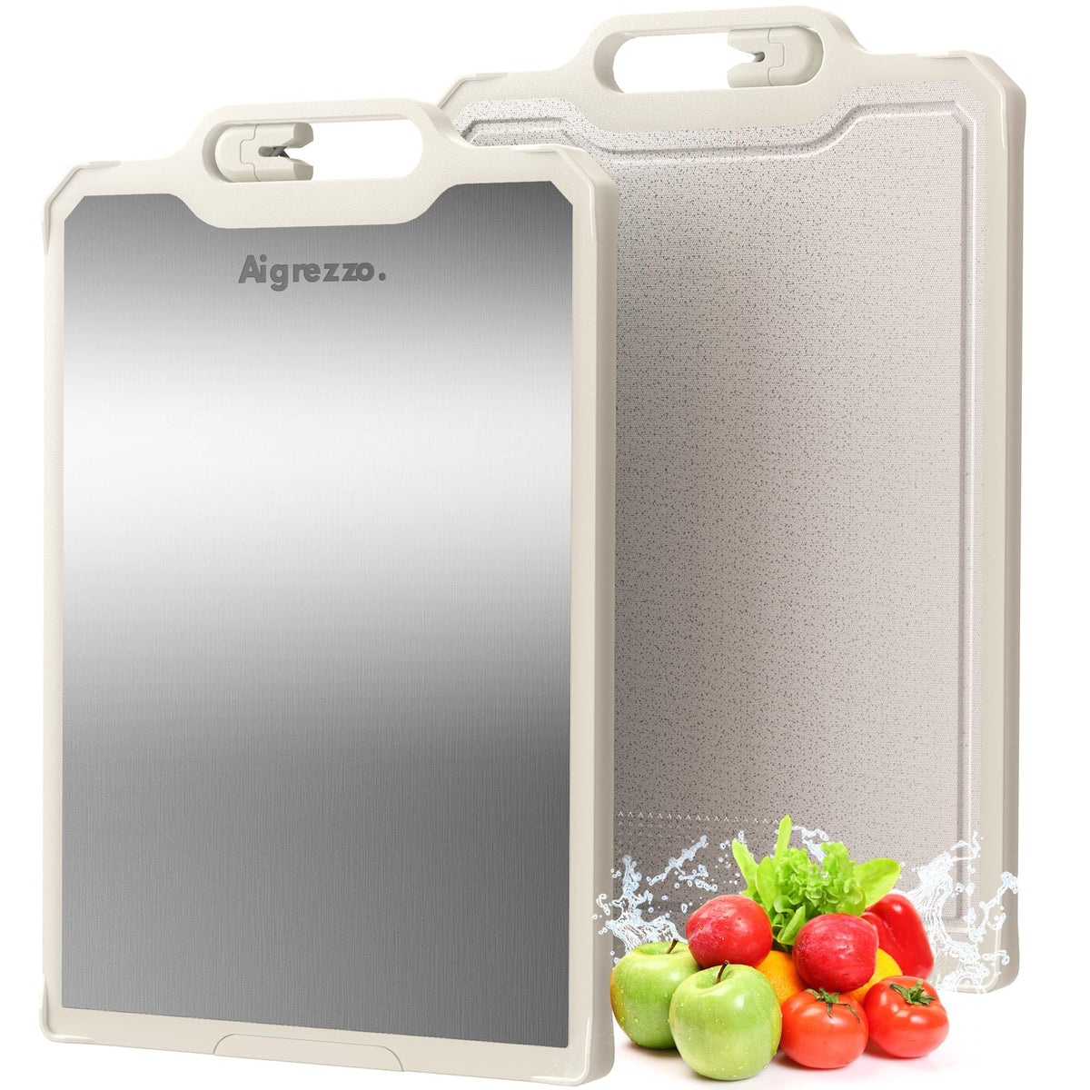Aigrezzo titanium cutting board dual-sided safety for clean, separate prep tasks.