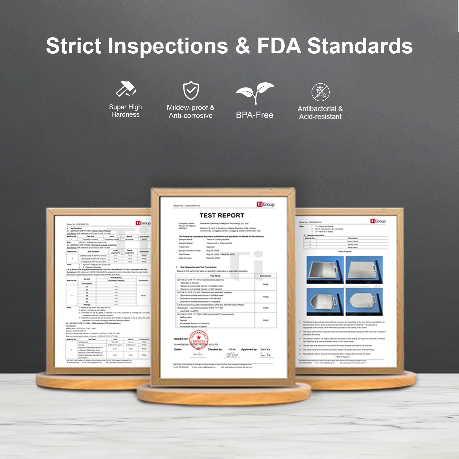 Aigrezzo titanium cutting board non-porous surface resists stains and odors.