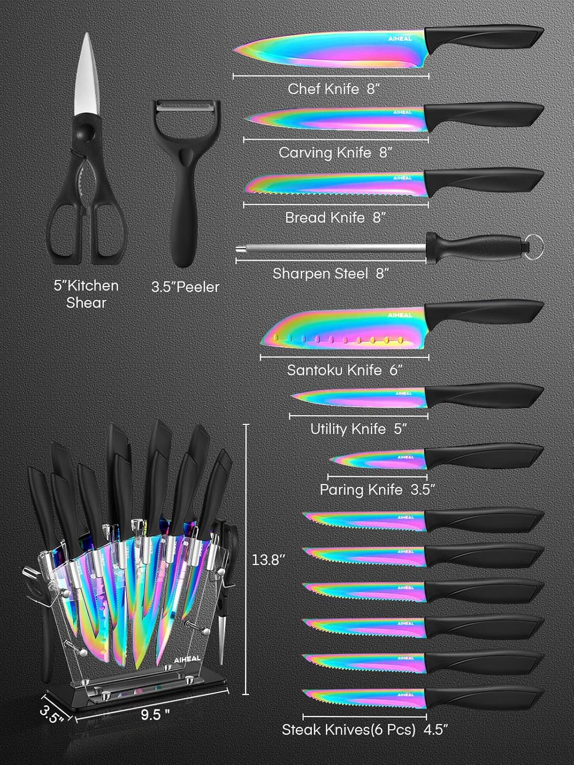 Aiheal 8-in chef knife for precise slicing and rust resistance