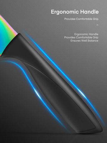 Acrylic stand displays rainbow knives for easy counter access