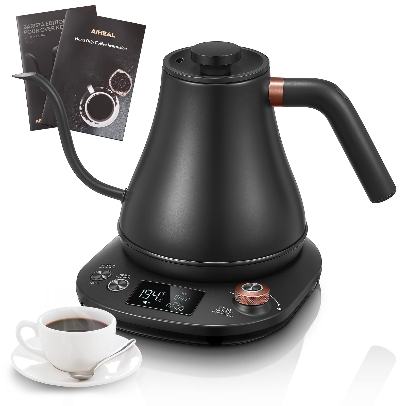 Aiheal gooseneck kettle base with LCD display for precise temperature control.
