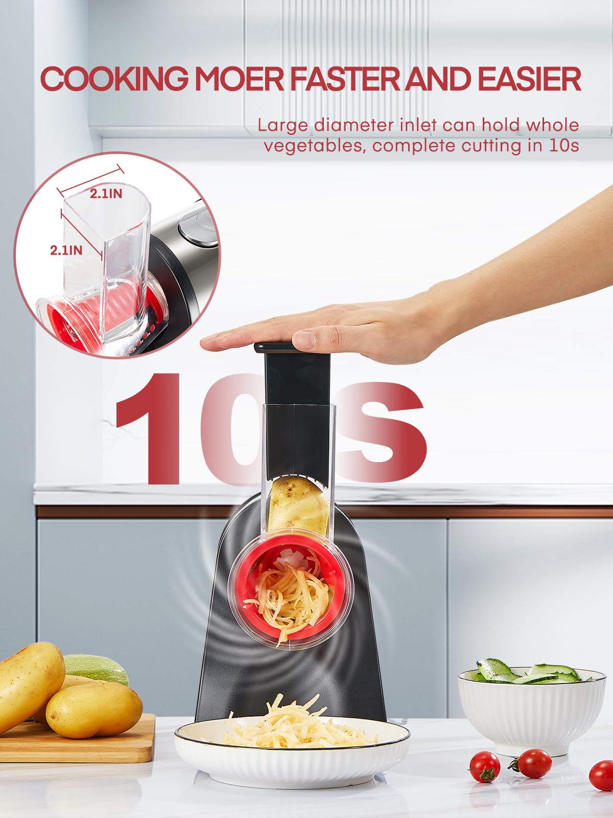 Aiheal four-blade assembly enables slicing, shredding, and grinding.