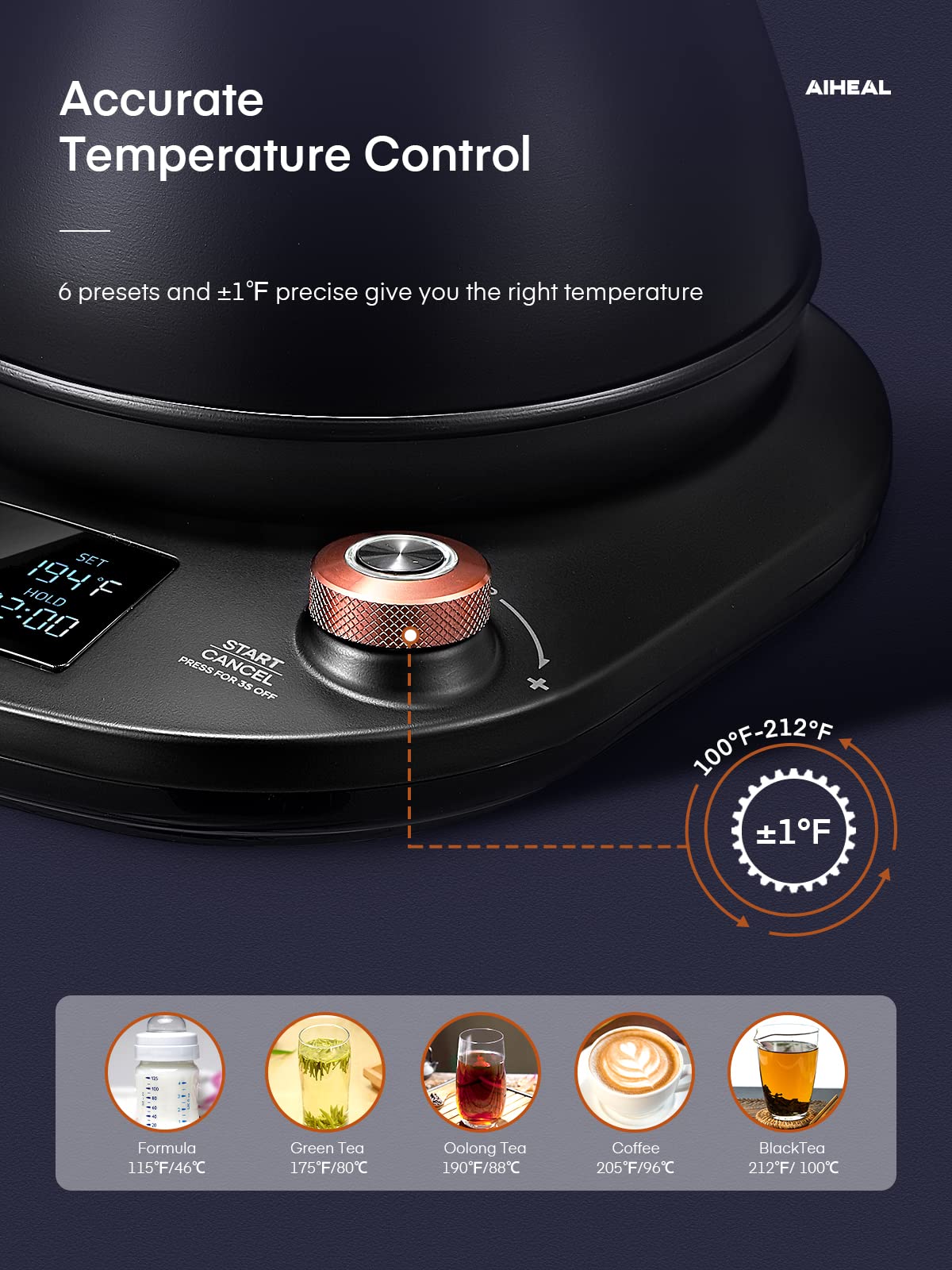 Aiheal gooseneck kettle spout enabling precise pour-over for balanced results.