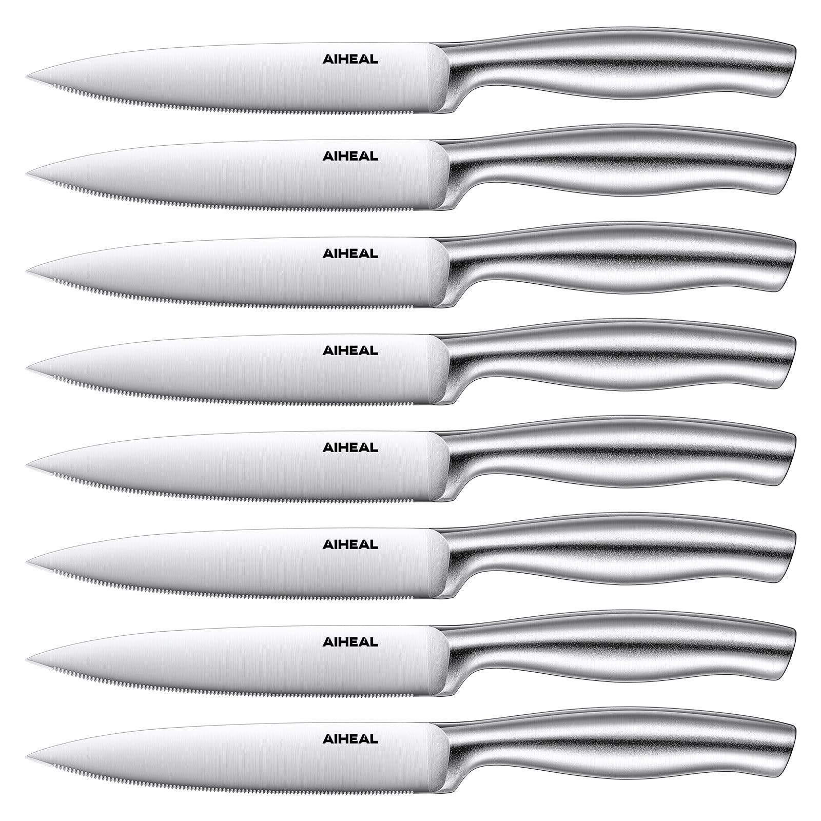 Aiheal 8-piece steak knives in block for organized kitchen prep