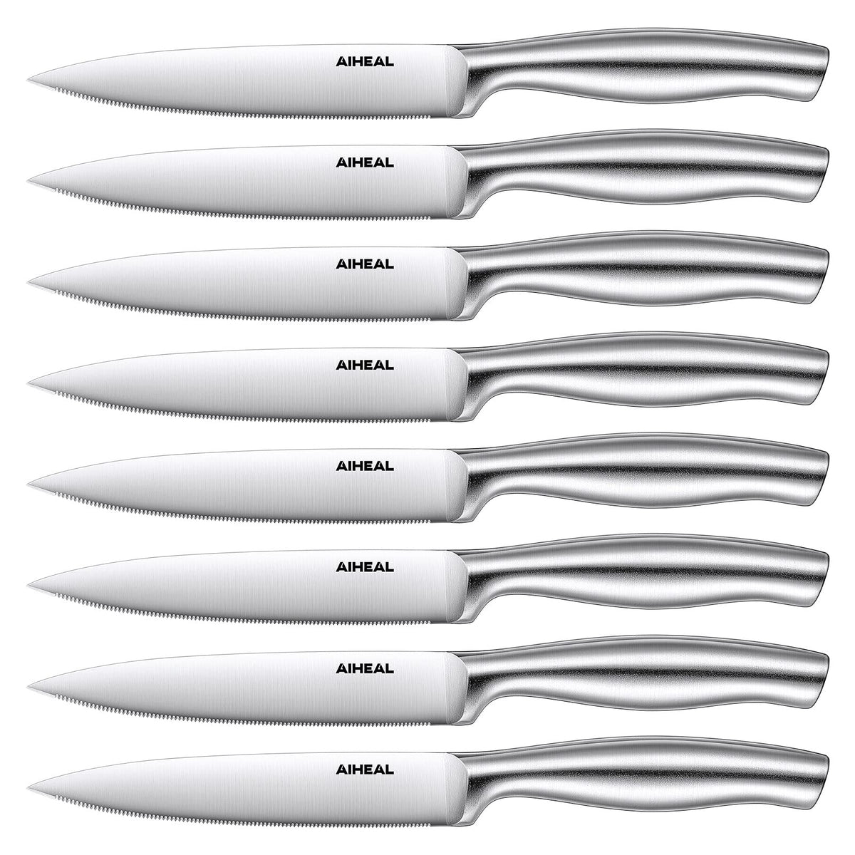 Aiheal 8-piece steak knives in block for organized kitchen prep