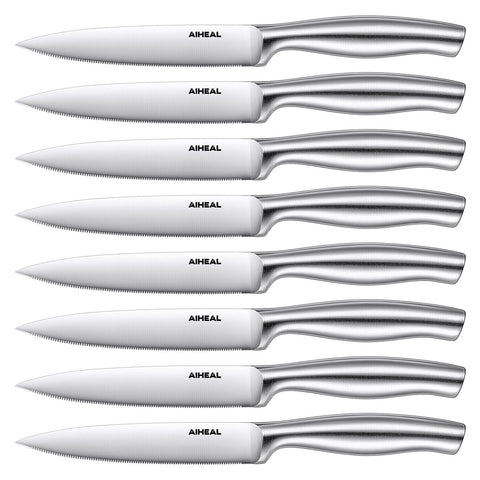 Aiheal 8-piece steak knives in block for organized kitchen prep