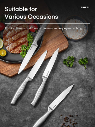 Aiheal steak knives close-up, easy to clean after meals