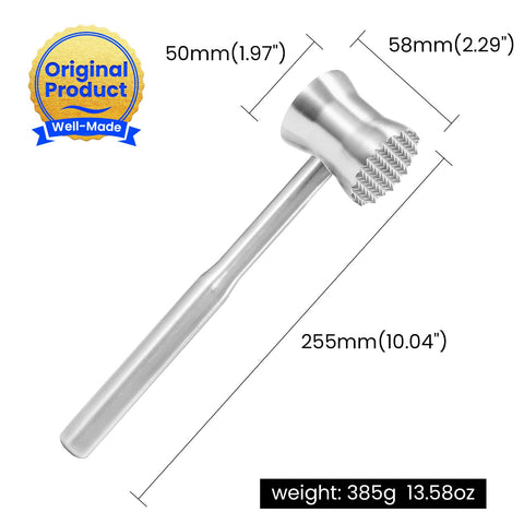 Aihomo meat tenderizer side view showing balanced weight.