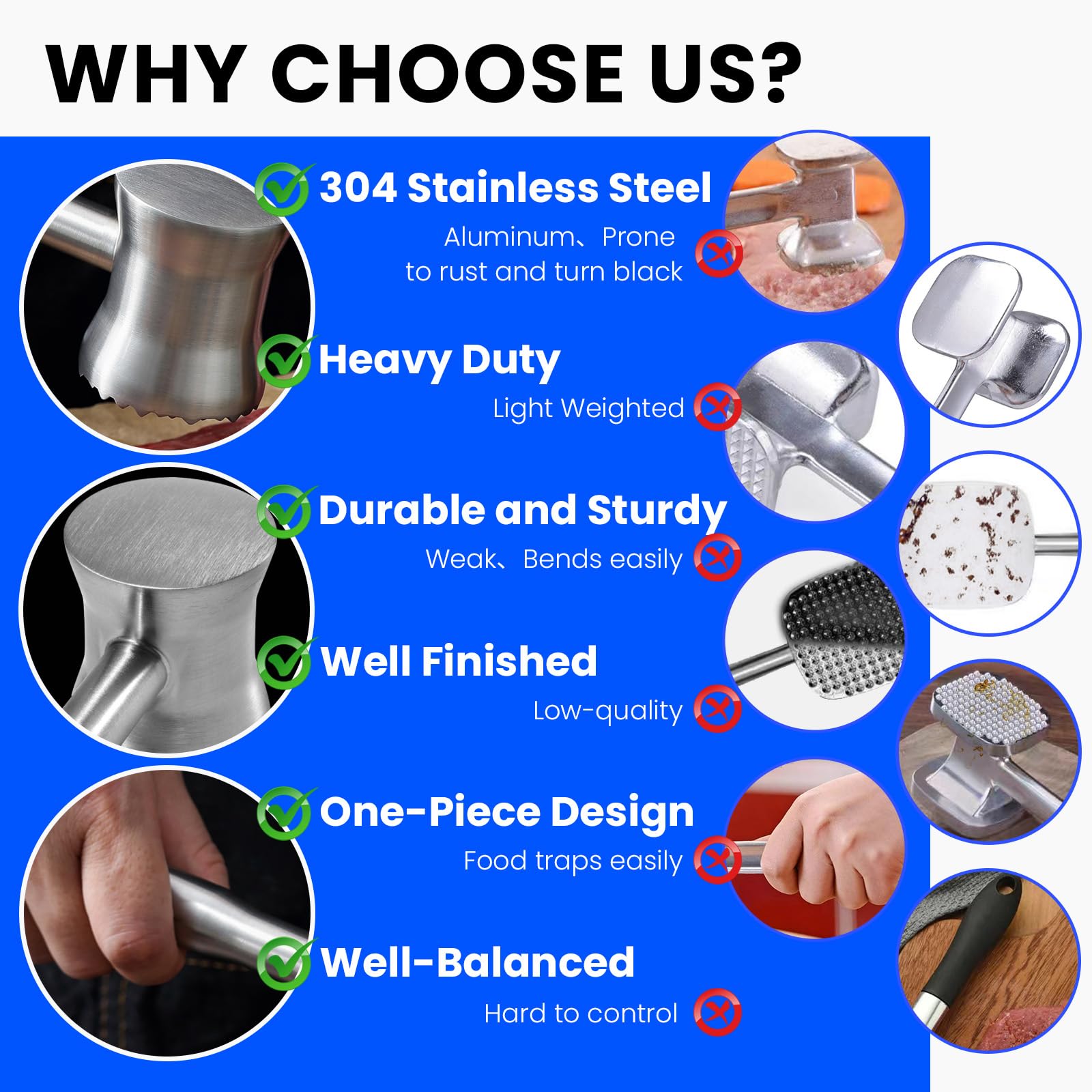 Aihomo balanced head and non-slip grip for control.