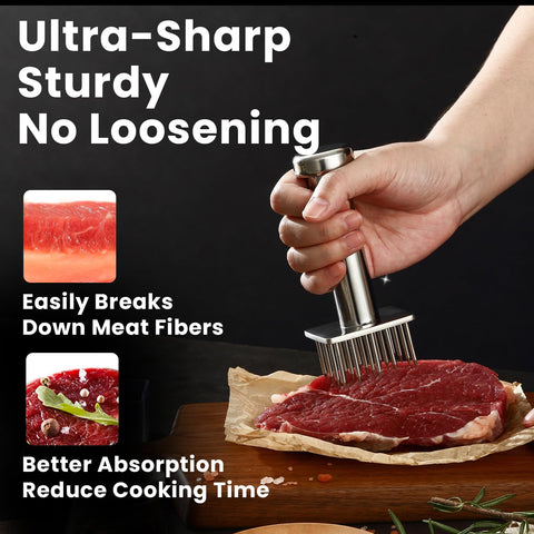 Aihomo stainless steel tenderizer needles close-up, sharp and durable for breaking tough fibers