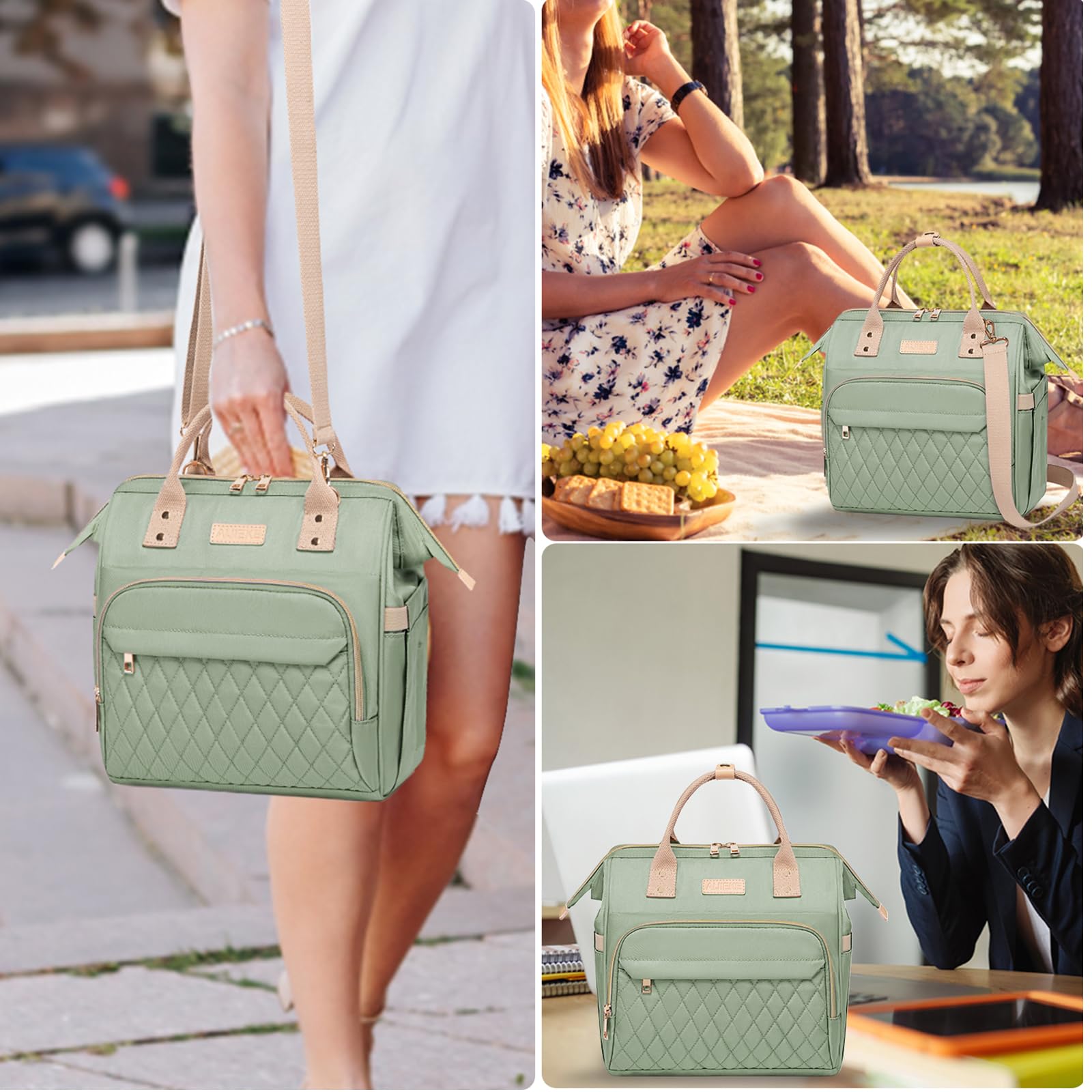 AIJIEKE lunch bag with removable shoulder strap for versatile carrying.