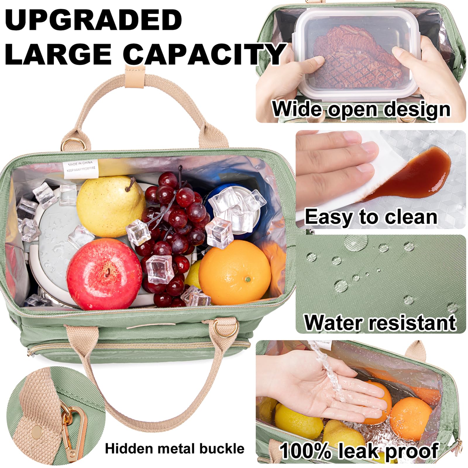 AIJIEKE lunch bag side pocket for cups and tissues for easy access.