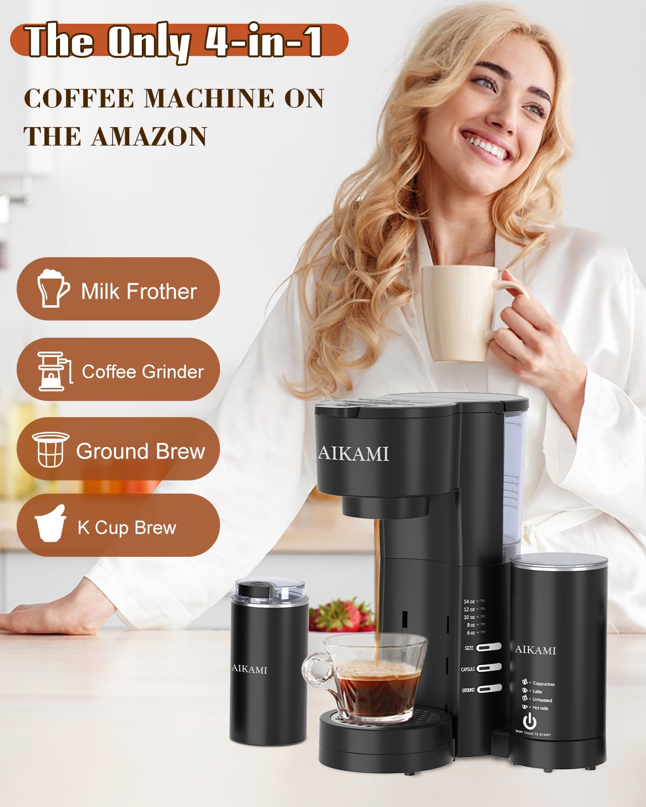AIKAMI coffee maker with water reservoir for easy refills
