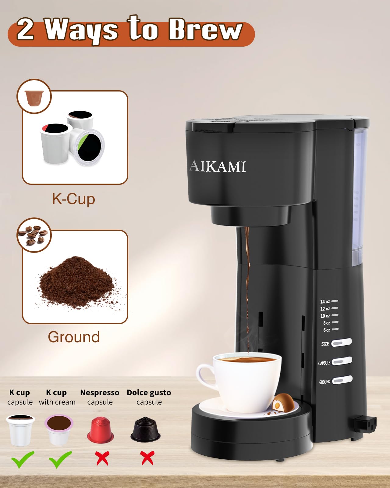 AIKAMI grinder in action delivering fresh grounds and aroma