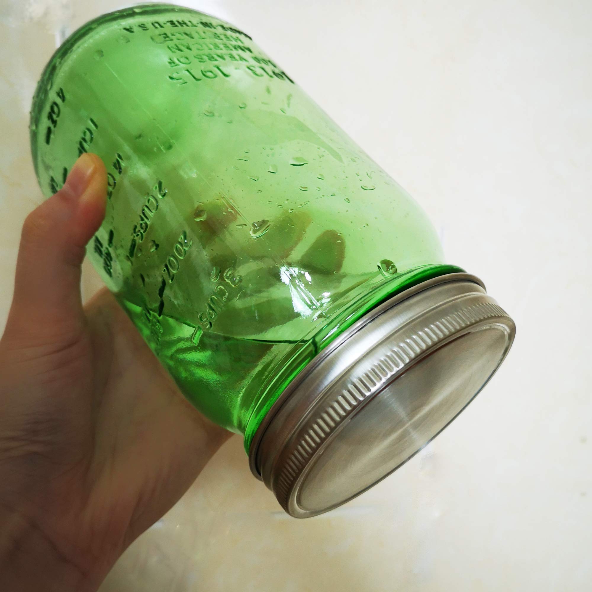 Aikeve wide-mouth lid on jar showing rust-proof, durable metal quality.
