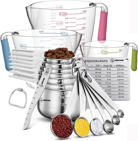 AIKEXIN 20-piece set with nesting cups and spoons for organized kitchen storage