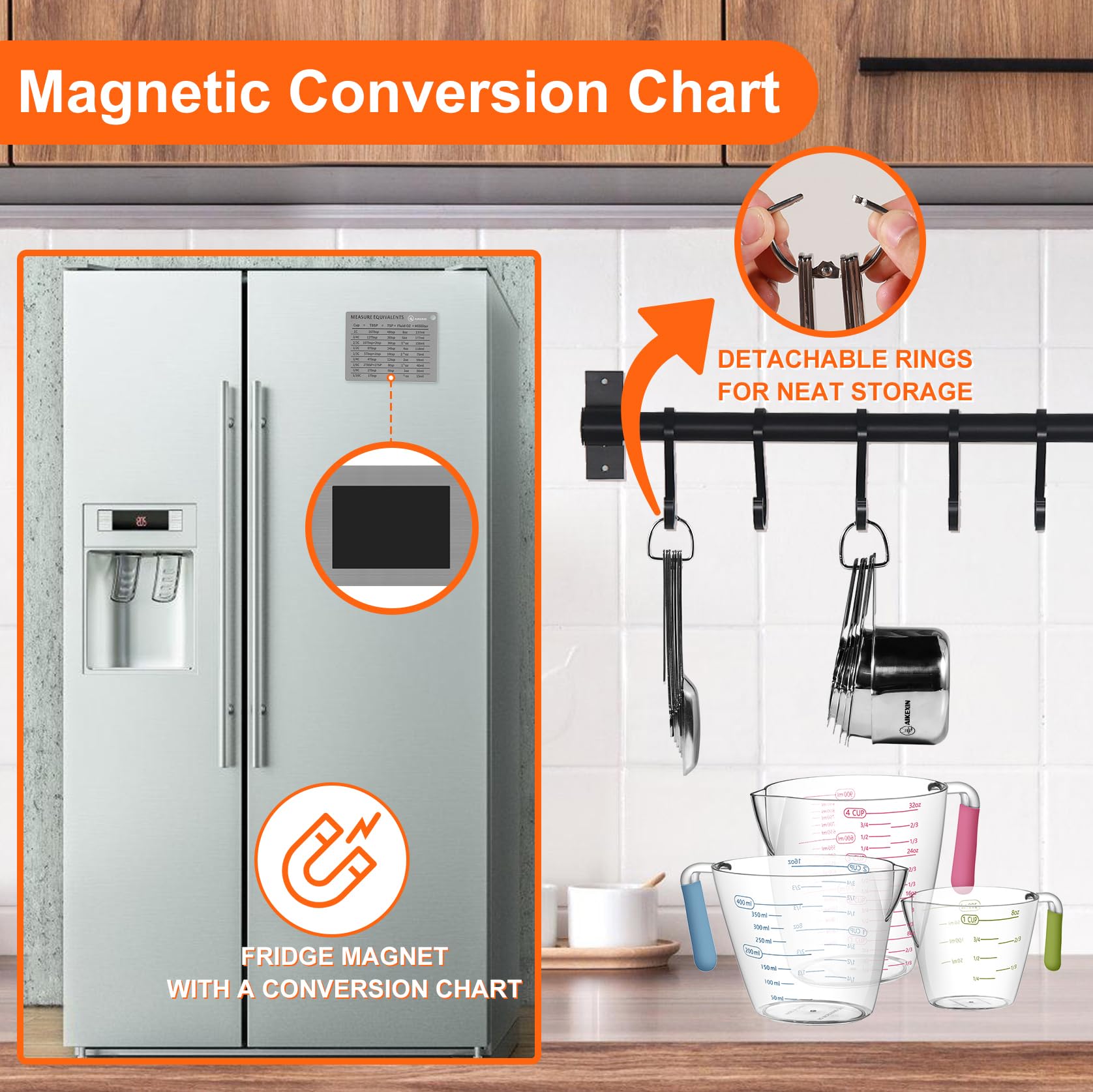 AIKEXIN engraved measuring spoons and cups for precise readings.