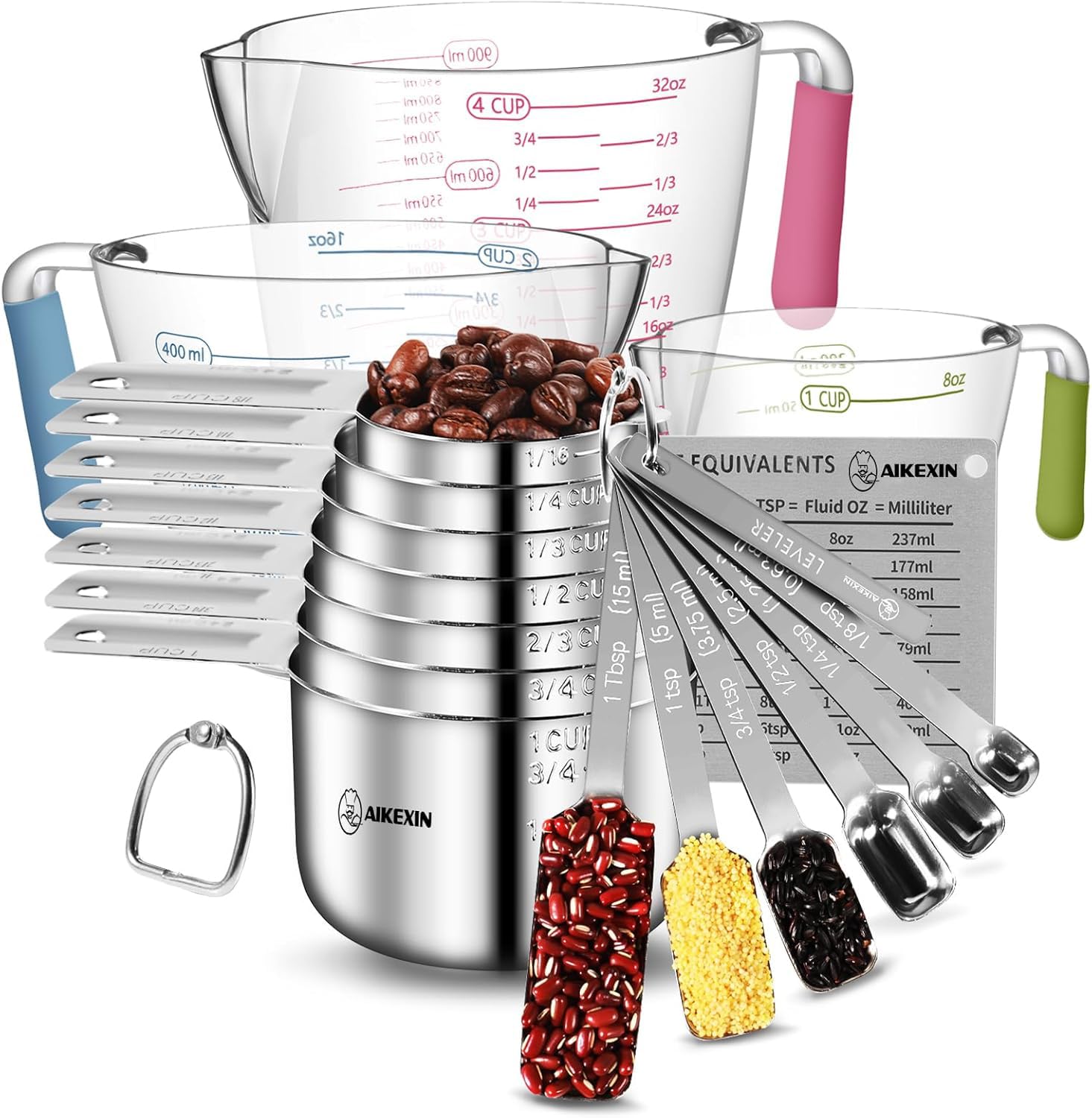 AIKEXIN stackable measuring cups and spoons set saves space in your kitchen.