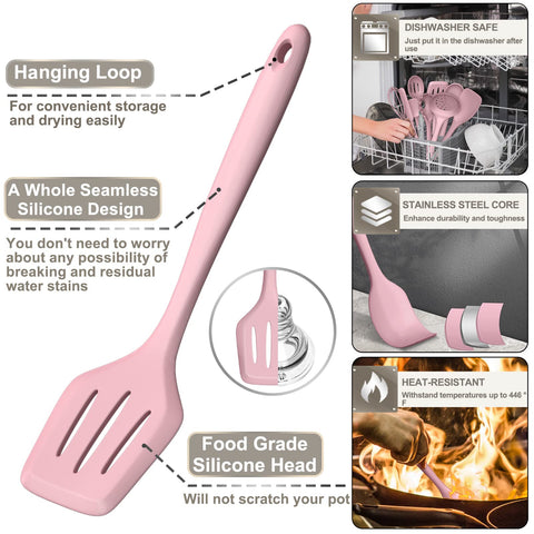 AIKKIL kitchen tongs grip securely without scratching cookware in pink set.