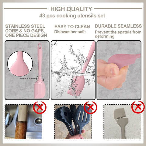 AIKKIL silicone brush distributes sauces without scratching pink nonstick pans.