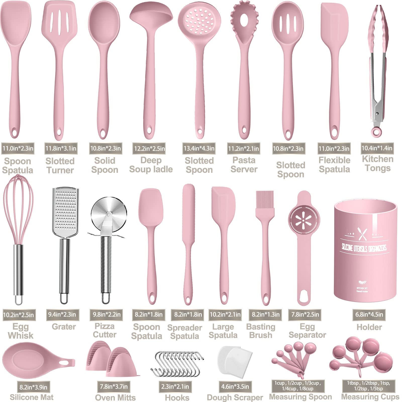 AIKKIL solid spoon in pink set stands up to high heat and protects nonstick surfaces.