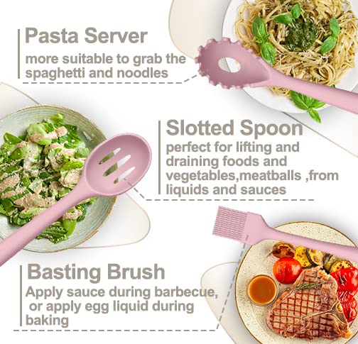 AIKKIL soup ladle delivers soups smoothly from pink set to bowls.