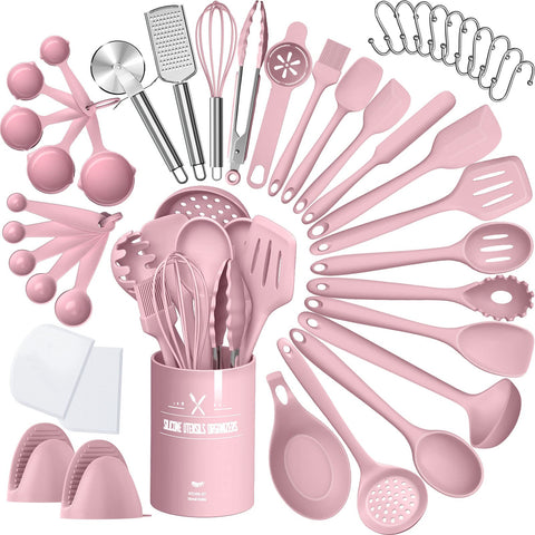 AIKKIL silicone spatula for pink nonstick pans protects coatings and resists heat up to 446°F.