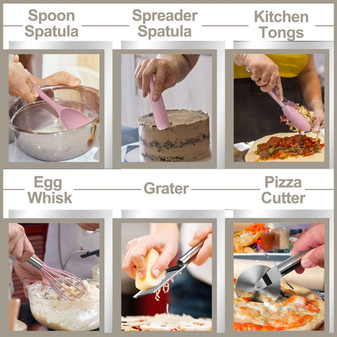 AIKKIL whisk blends ingredients quickly with heat-resistant silicone in pink collection.