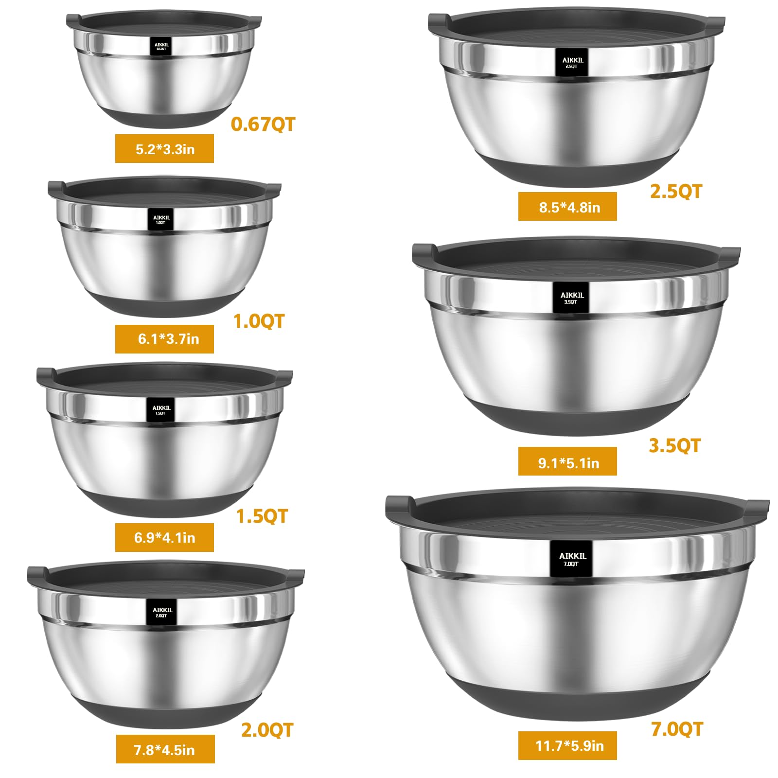 AIKKIL stainless steel bowls with non-slip bottoms prevent slips during prep