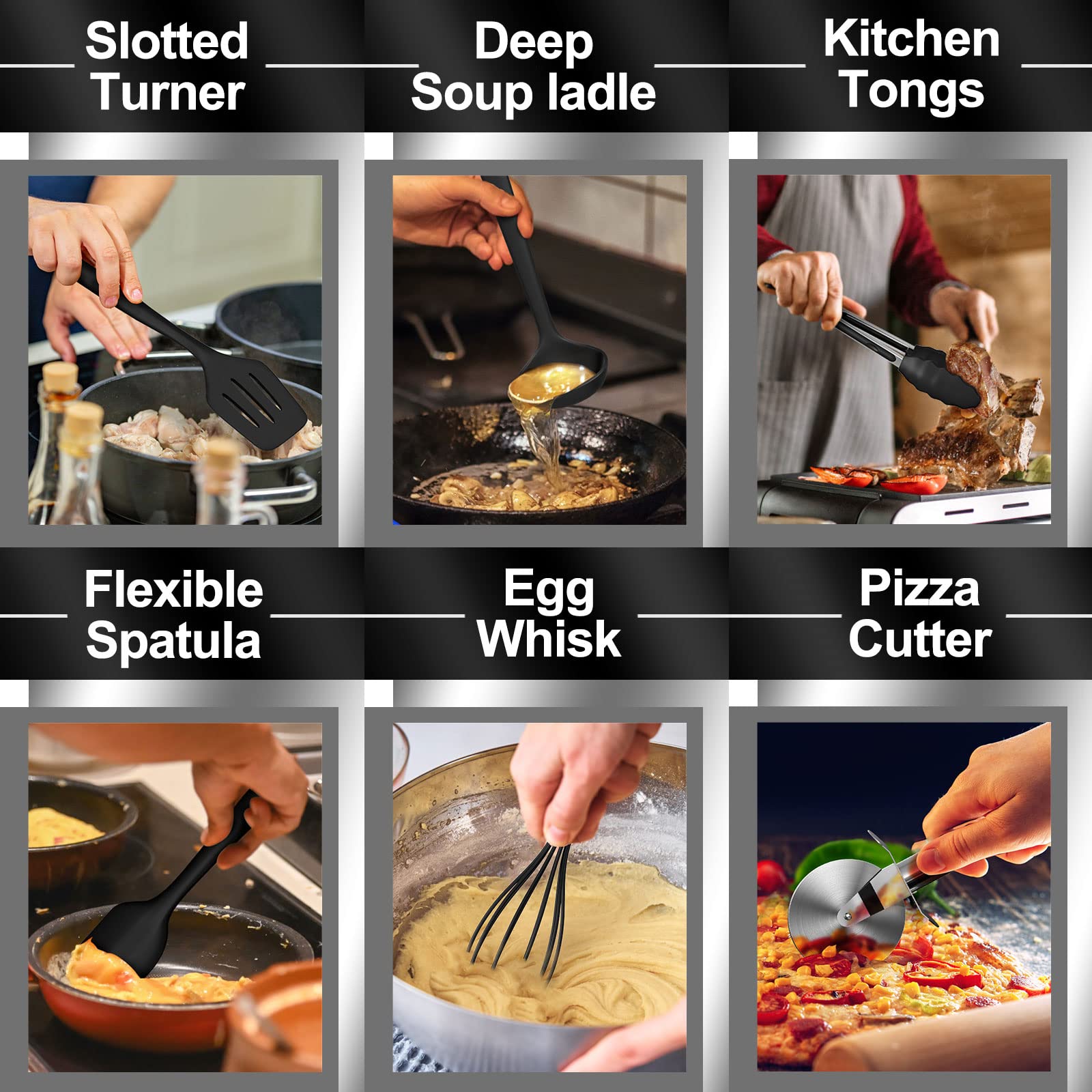 AIKKIL versatile utensils in action for baking, sautéing, and grilling