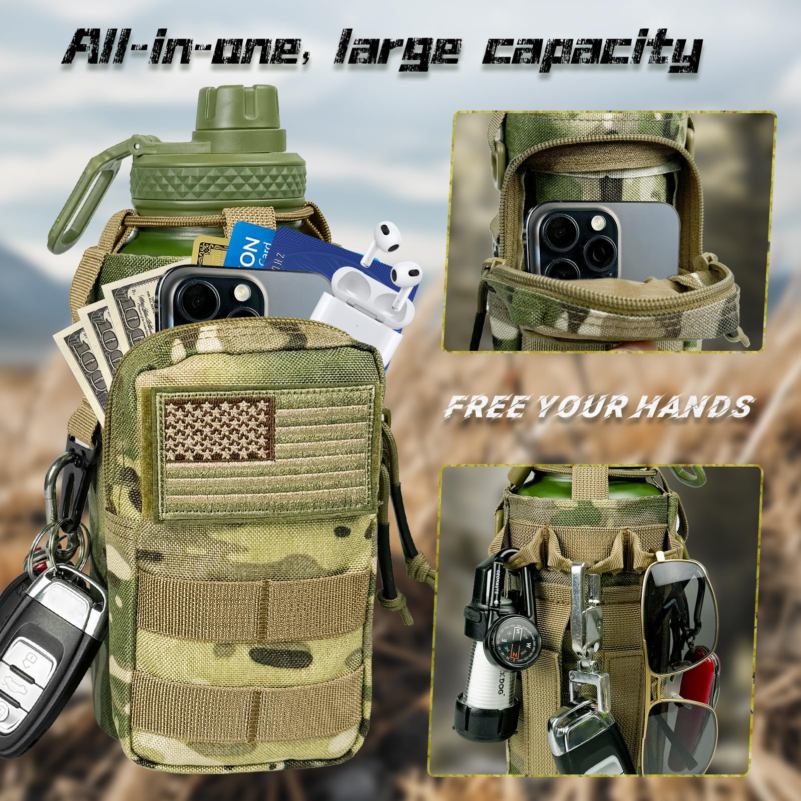 AIKOTOO 1050d camo sleeve adds durability and storage for on-the-go gear.