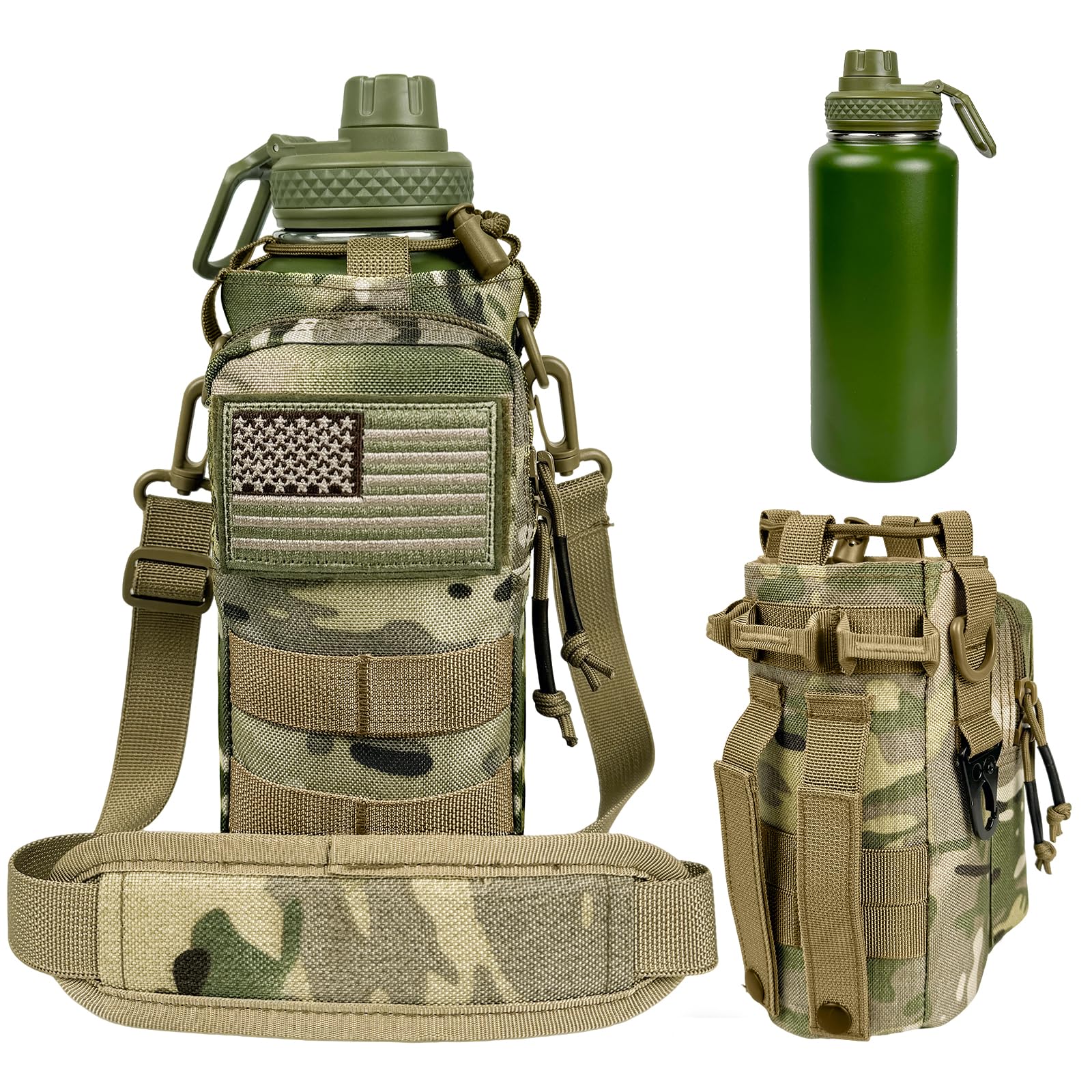AIKOTOO 32oz water bottle in military green for rugged outdoor hydration.