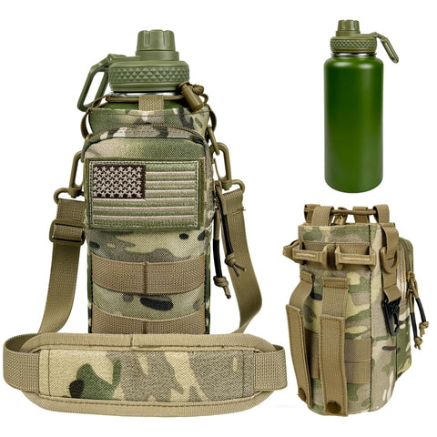 AIKOTOO 32oz water bottle in military green for rugged outdoor hydration.