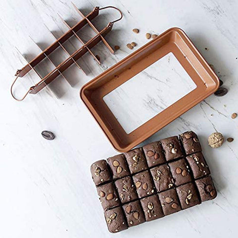 Ailelan brownie pan front view showing non-stick surface for quick release.