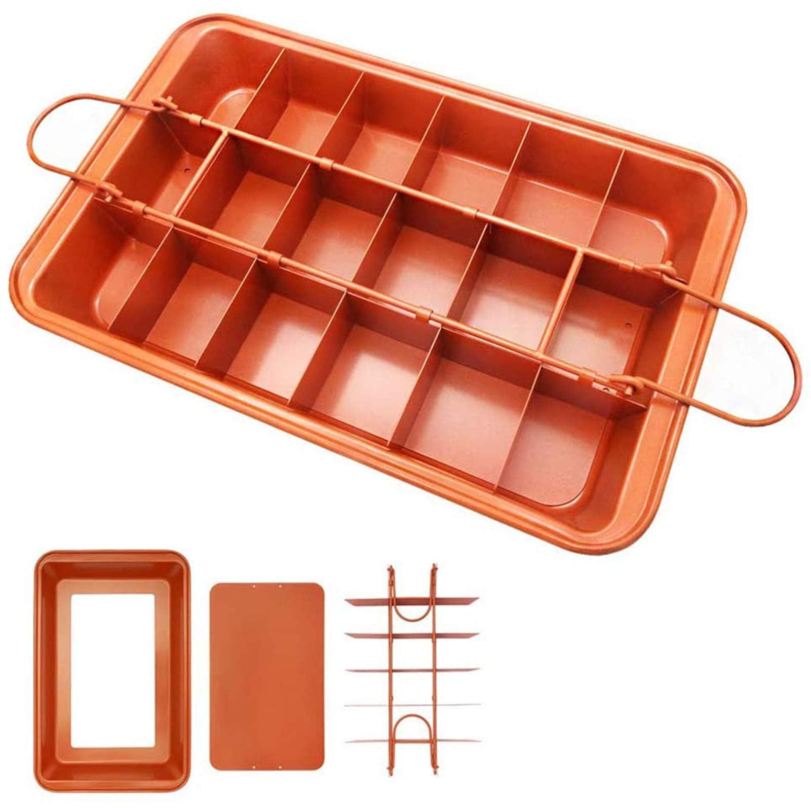 Ailelan brownie pan with divider for evenly sliced brownies and toppings customization.