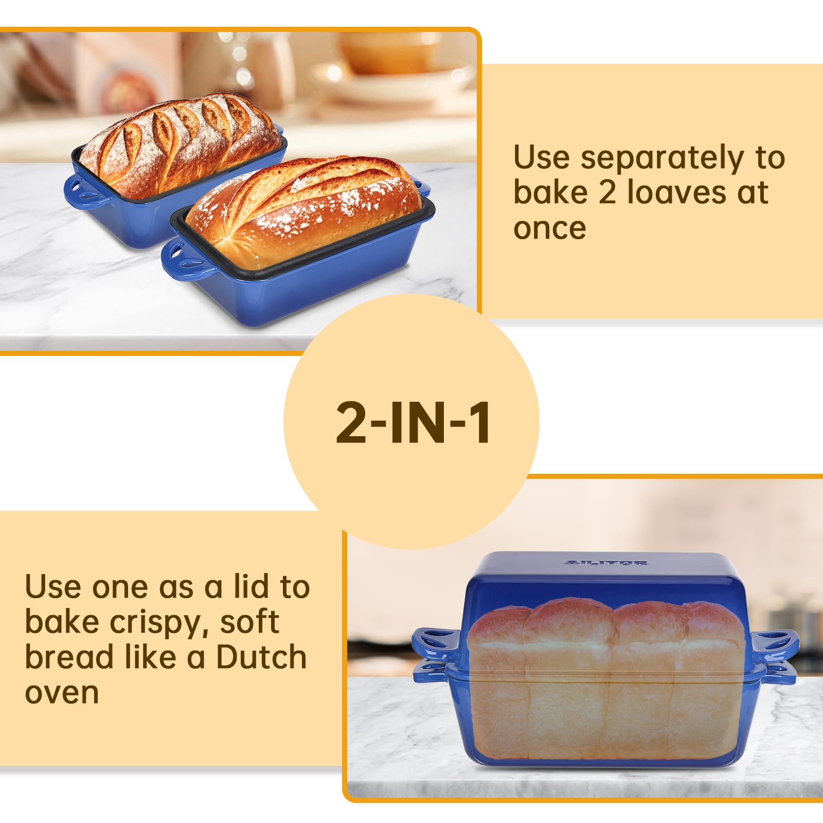 AILITOR 9x5 loaf pan side view shows durable enamel and sturdy construction.