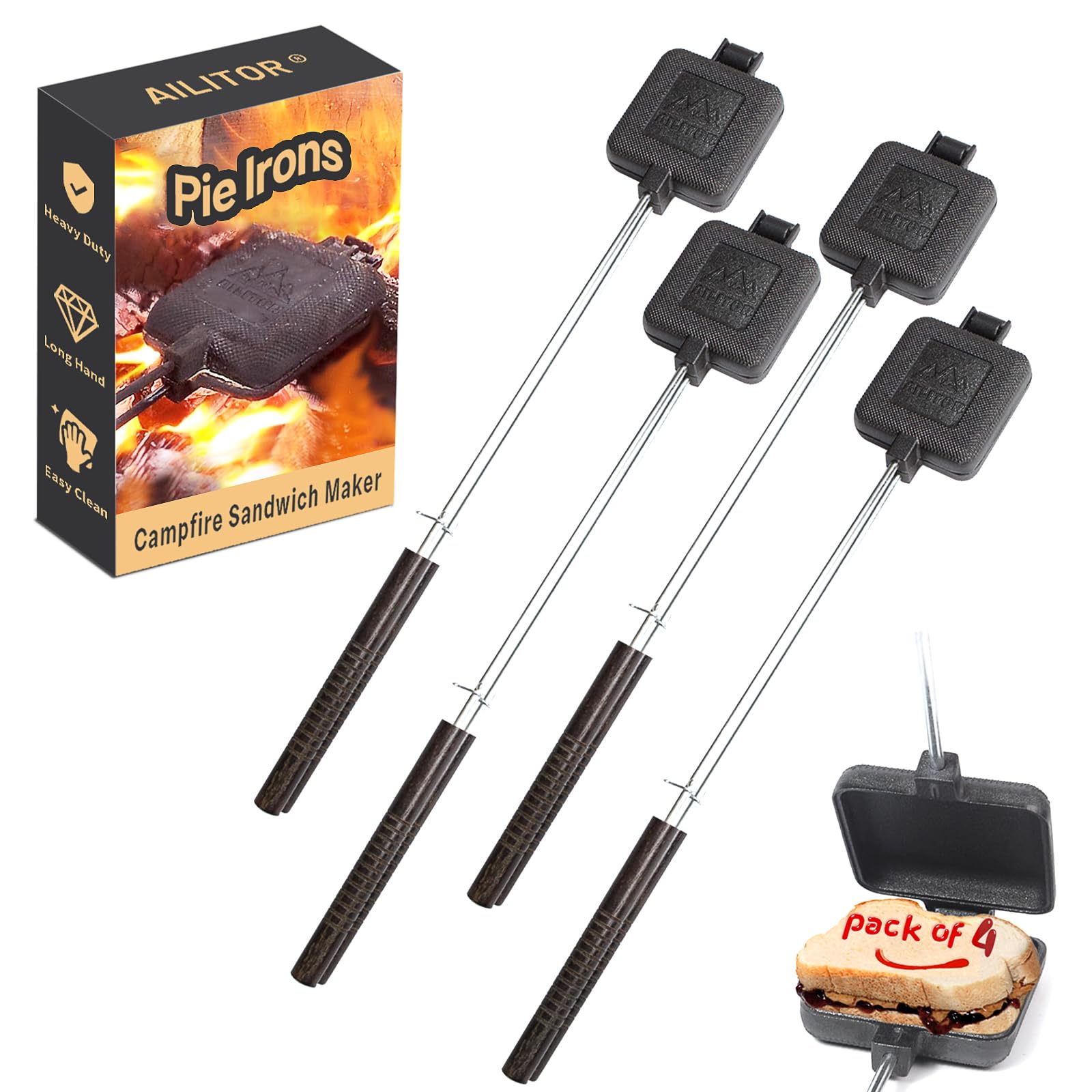 AILITOR Campfire Sandwich Maker head 4x4 in use, perfect for compact toasted pies.