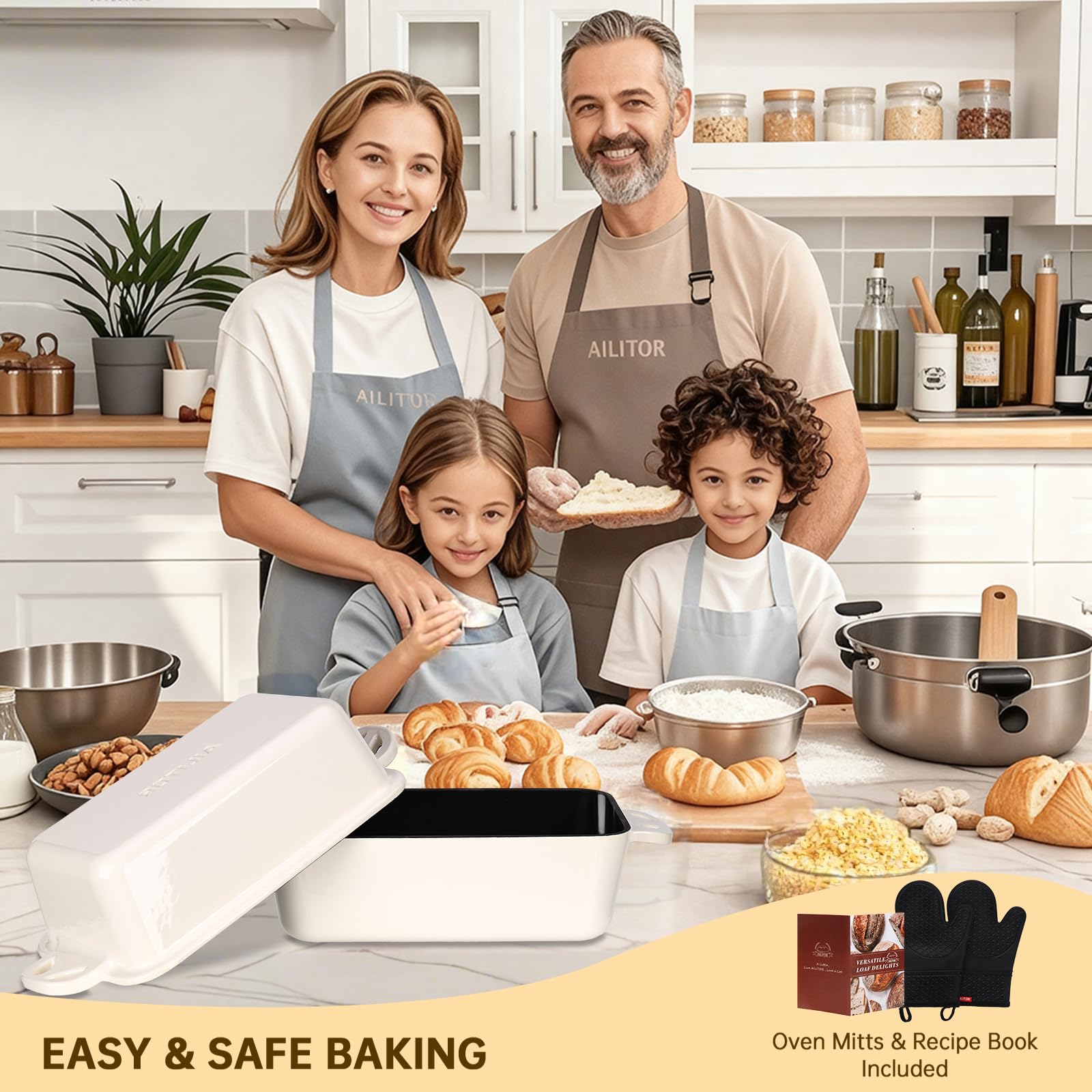 AILITOR enameled cast iron crust detail close up featuring even heat