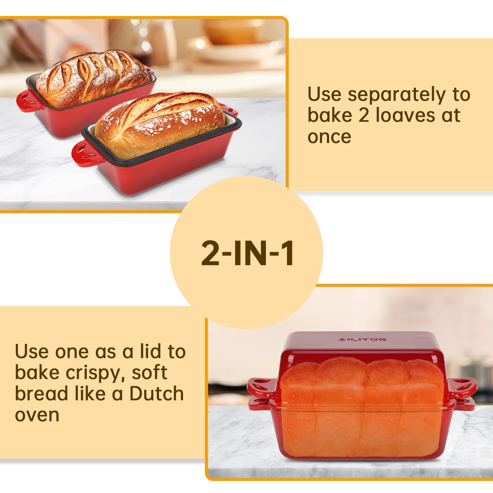 AILITOR loaf pan with lid bakes even heat, delivering a golden crust.