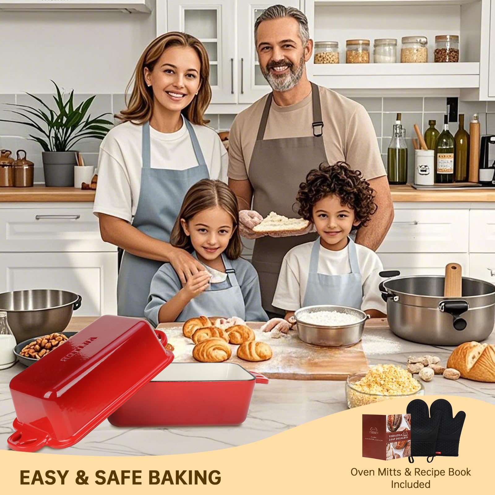 AILITOR 9x5 loaf pan stackable design saves space in the kitchen.