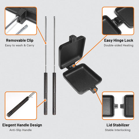 AILITOR long-handles wooden grip, stay cool and comfortable while campfire grilling.