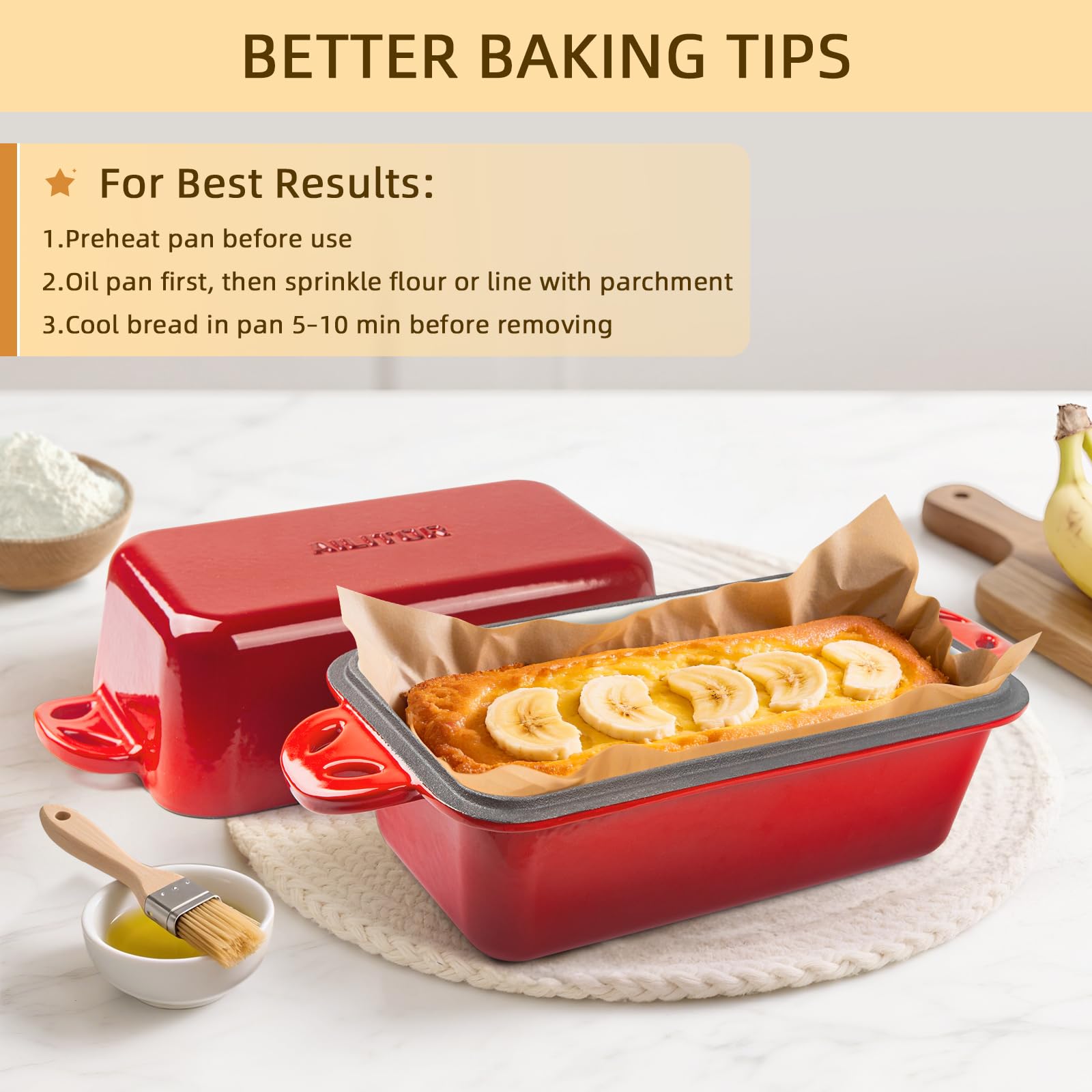 AILITOR sourdough bread pan ideal for baking banana bread and loaf recipes.