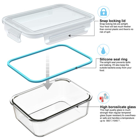 AILTEC glass square large 27oz sturdy leftovers container