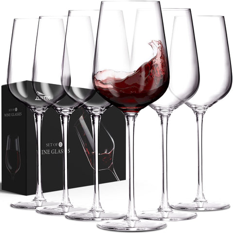 AILTEC wine glasses set six in clear crystal for stylish tasting experiences.