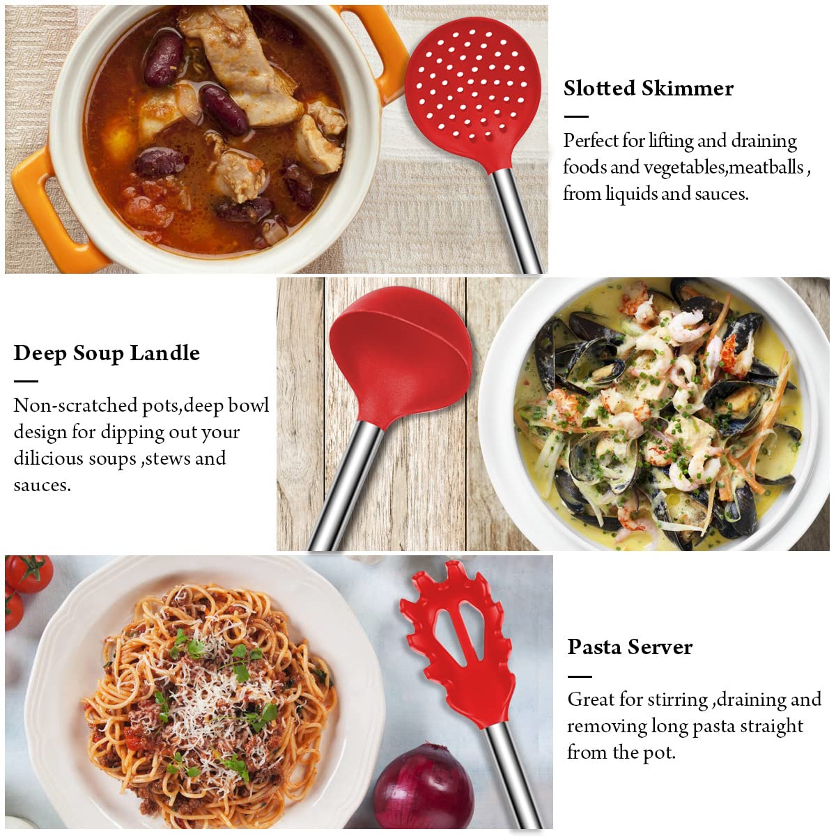 AILUKI pasta server helps lift pasta without breaking strands