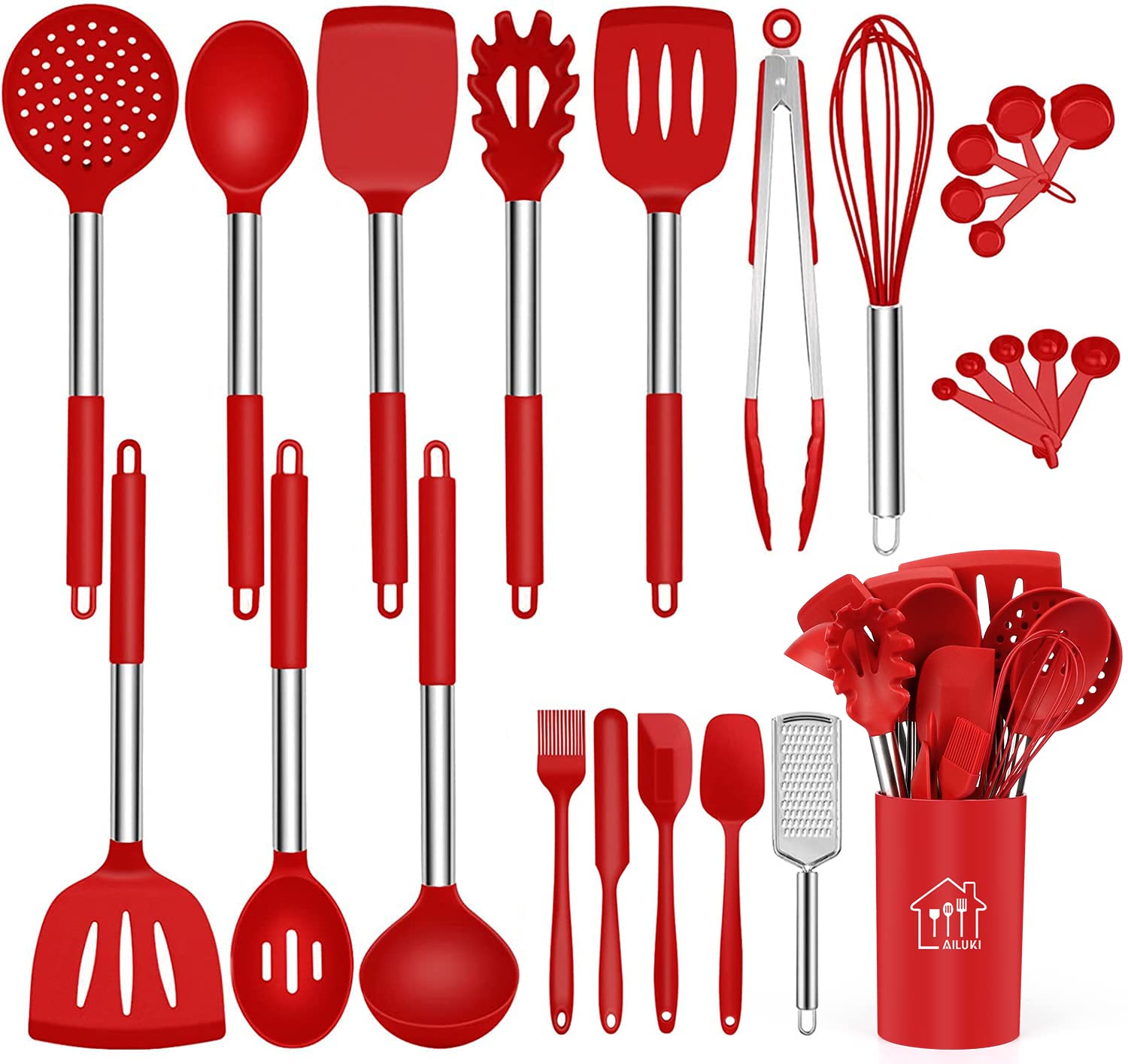 AILUKI silicone utensils with slotted spatula for safe non-stick cooking